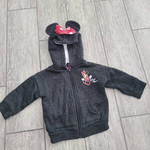 Disney Junior Minnie Mouse baby girl grey zippered down sweater size 12 M